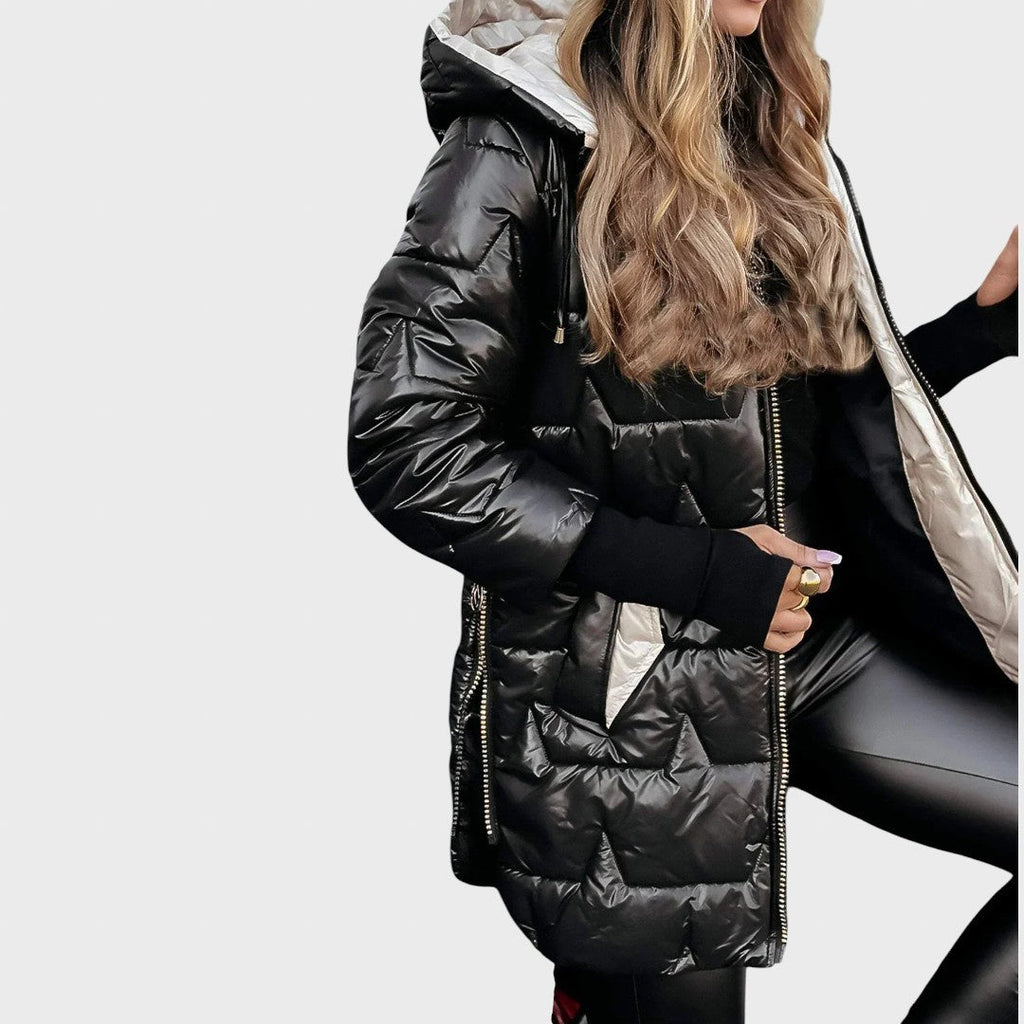 Sniegė | Long and warm quilted coat with a enveloping hood
