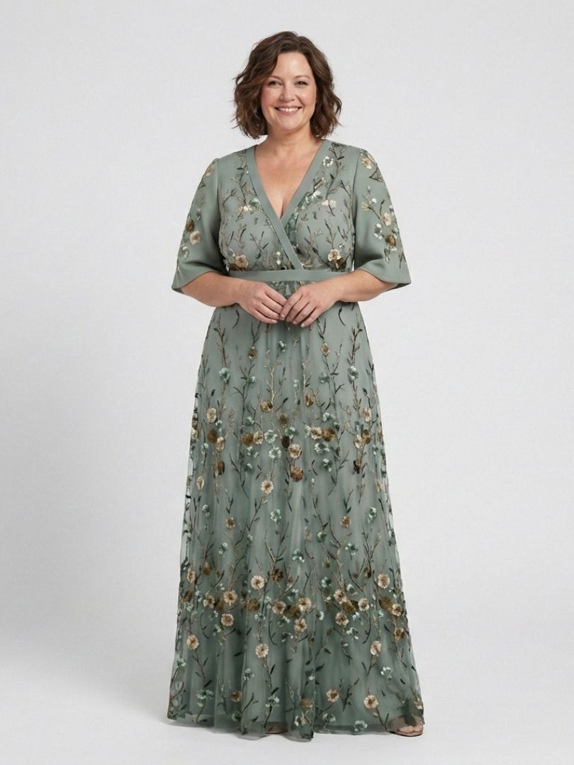 Evadne | Rochie Maxi cu Decolteu în V Floral și Mâneci Scurte