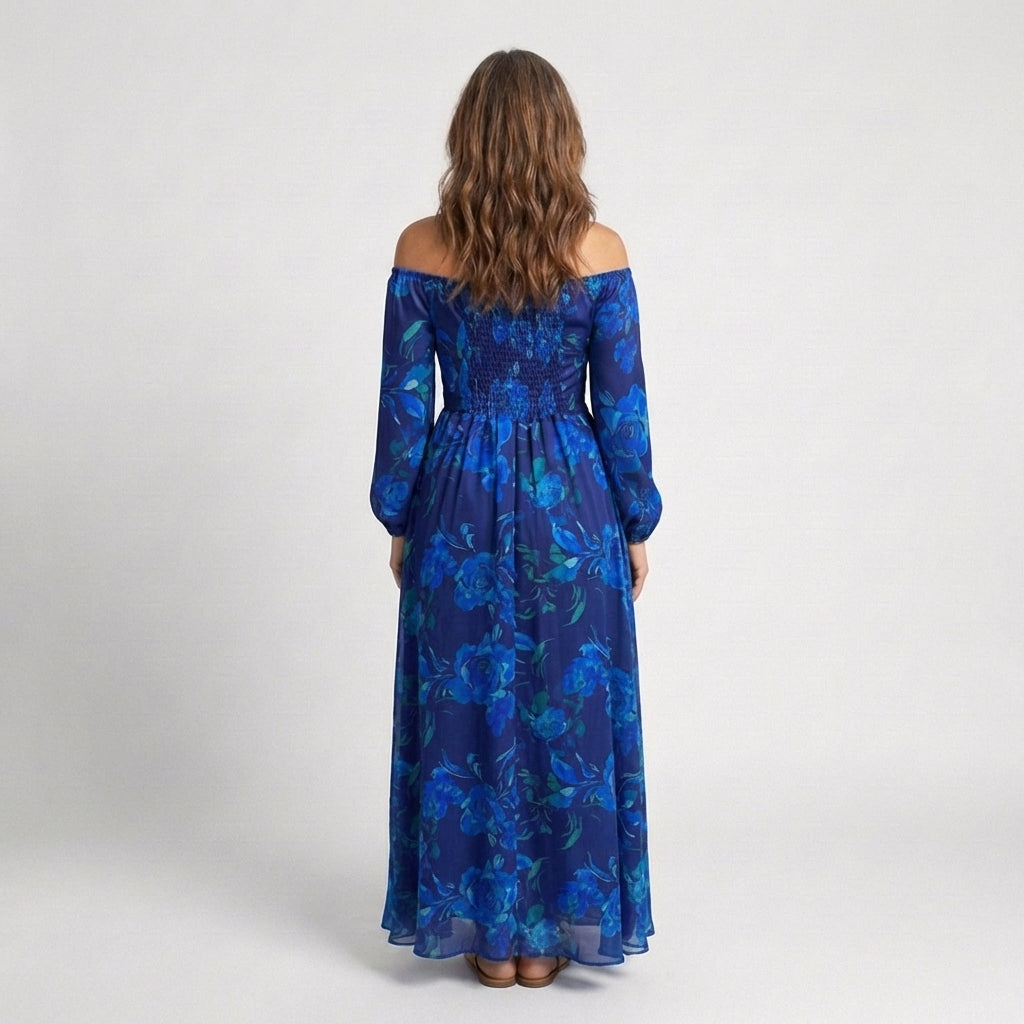 Aspen | Rochie Maxi Florală cu Umeri Descoperiți