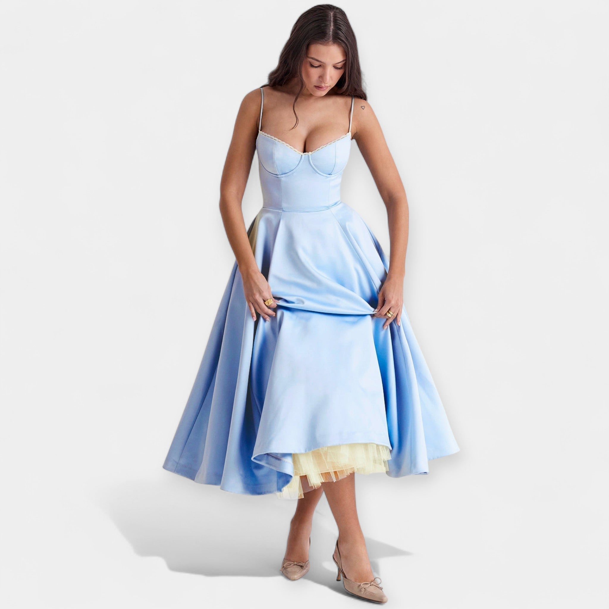 Rochie midi cu tul transparent