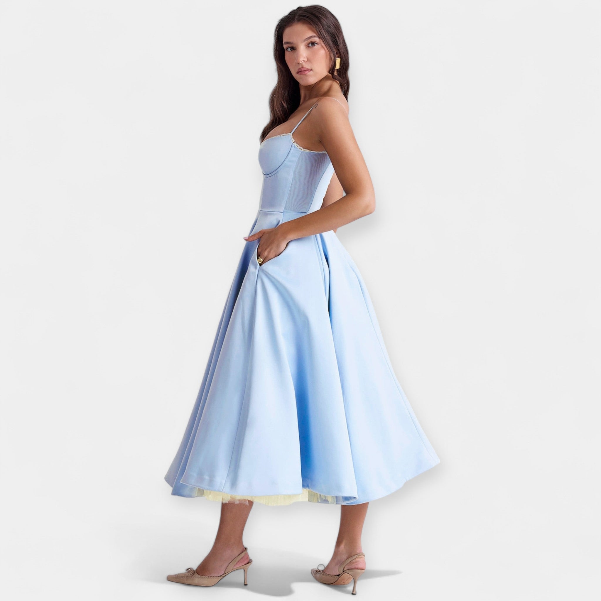 Rochie midi cu tul transparent