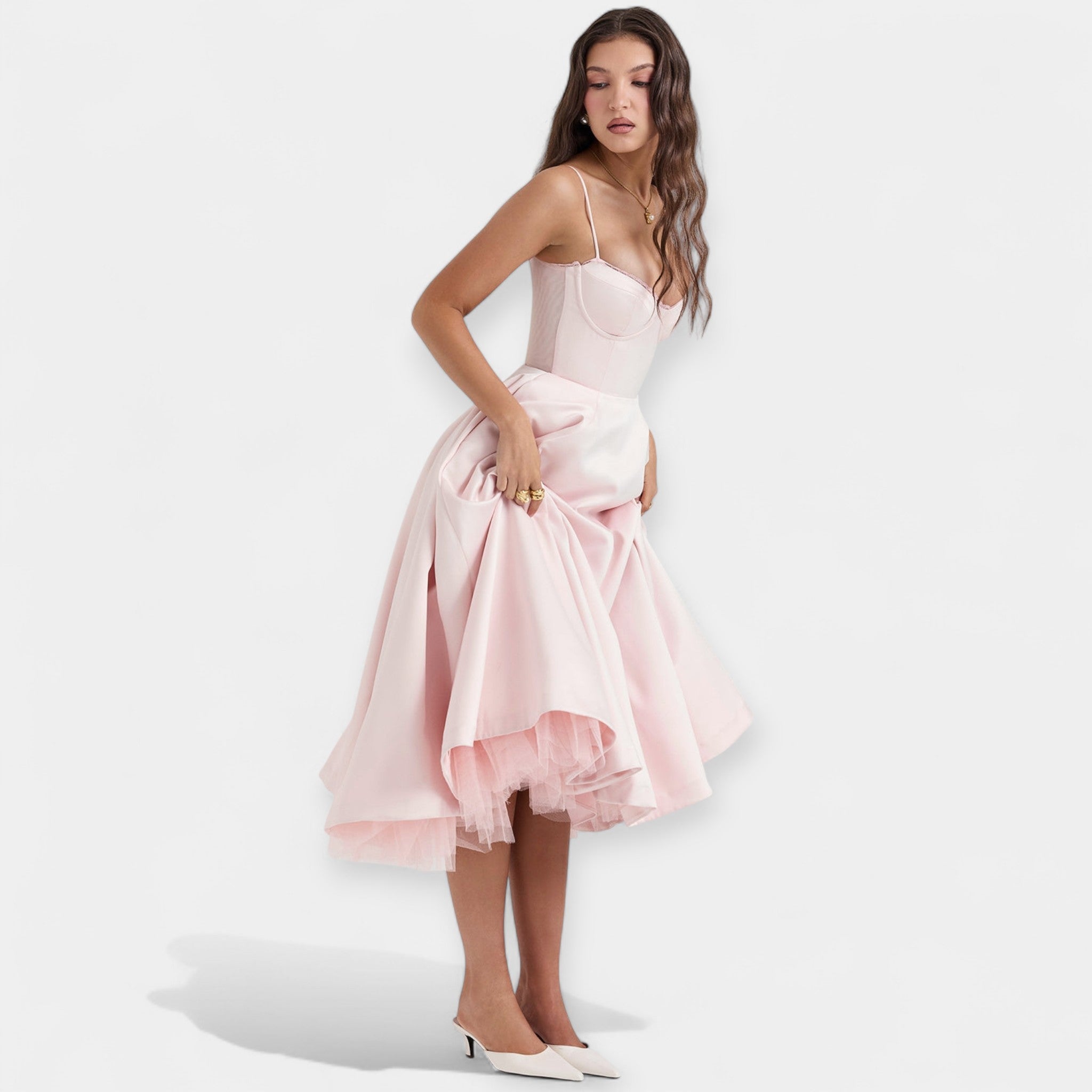 Rochie midi cu tul transparent
