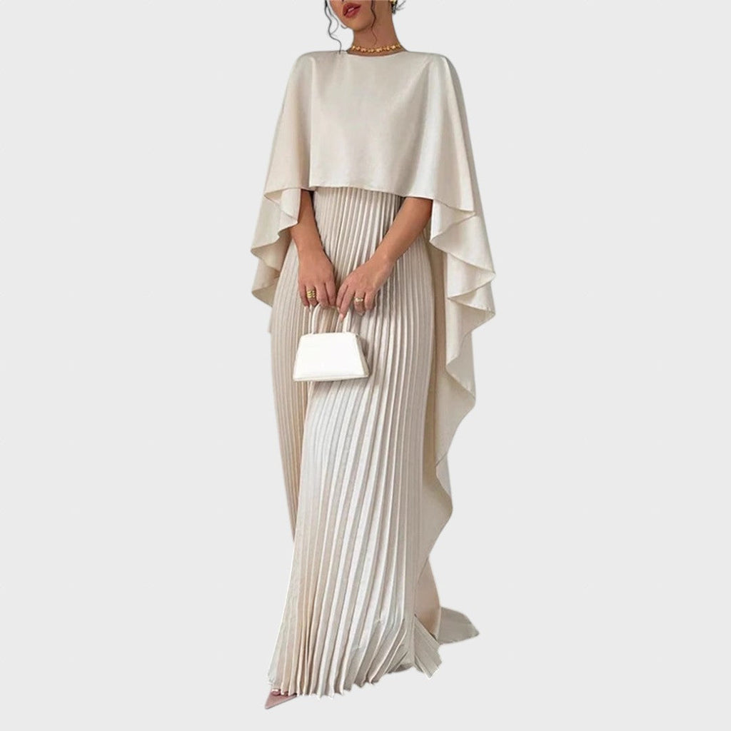 Aina | Rochie lungă elegantă cu pelerină și fustă plisată