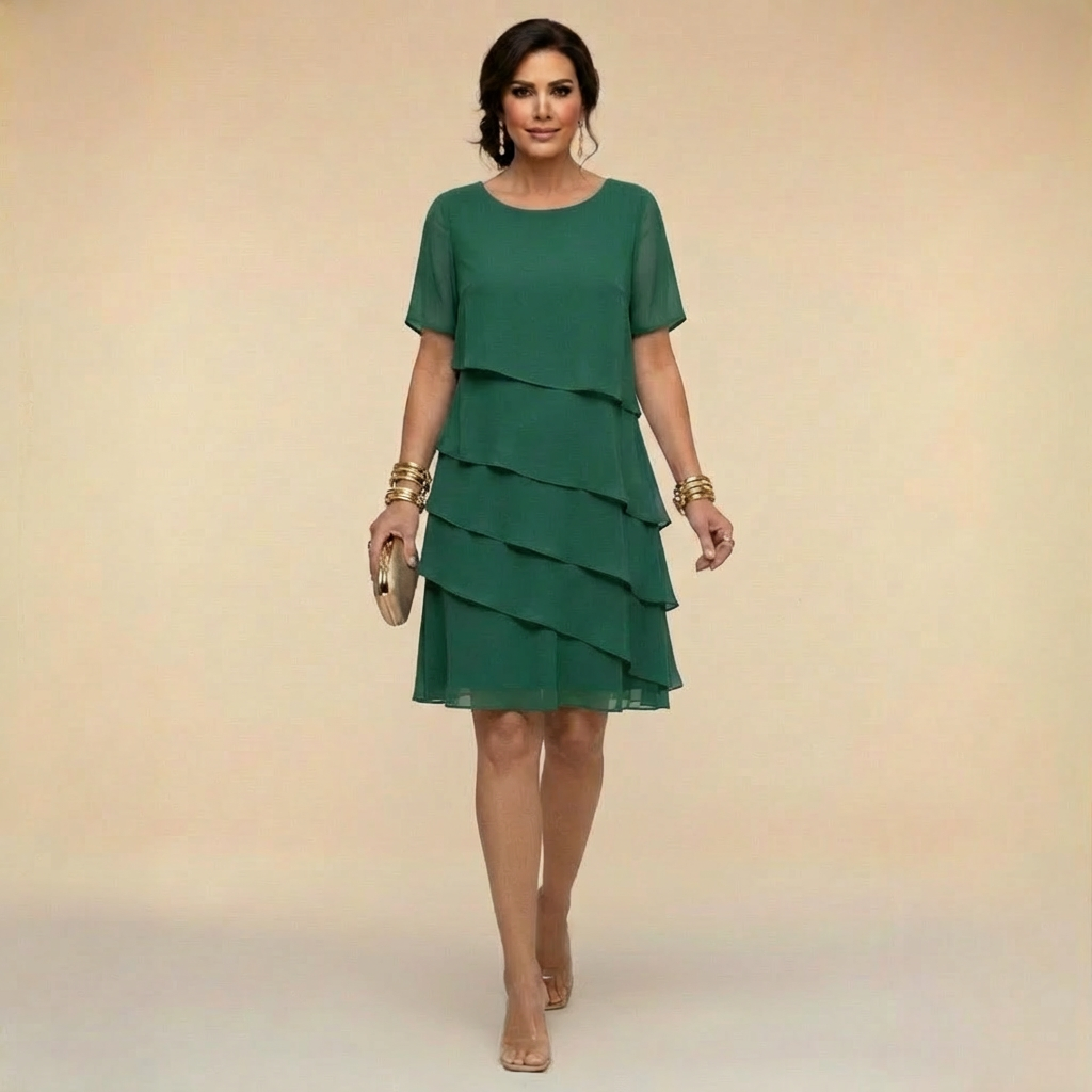 Elena - Rochie midi din sifon cu straturi