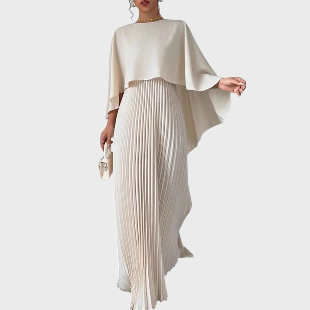 Aina | Rochie lungă elegantă cu pelerină și fustă plisată