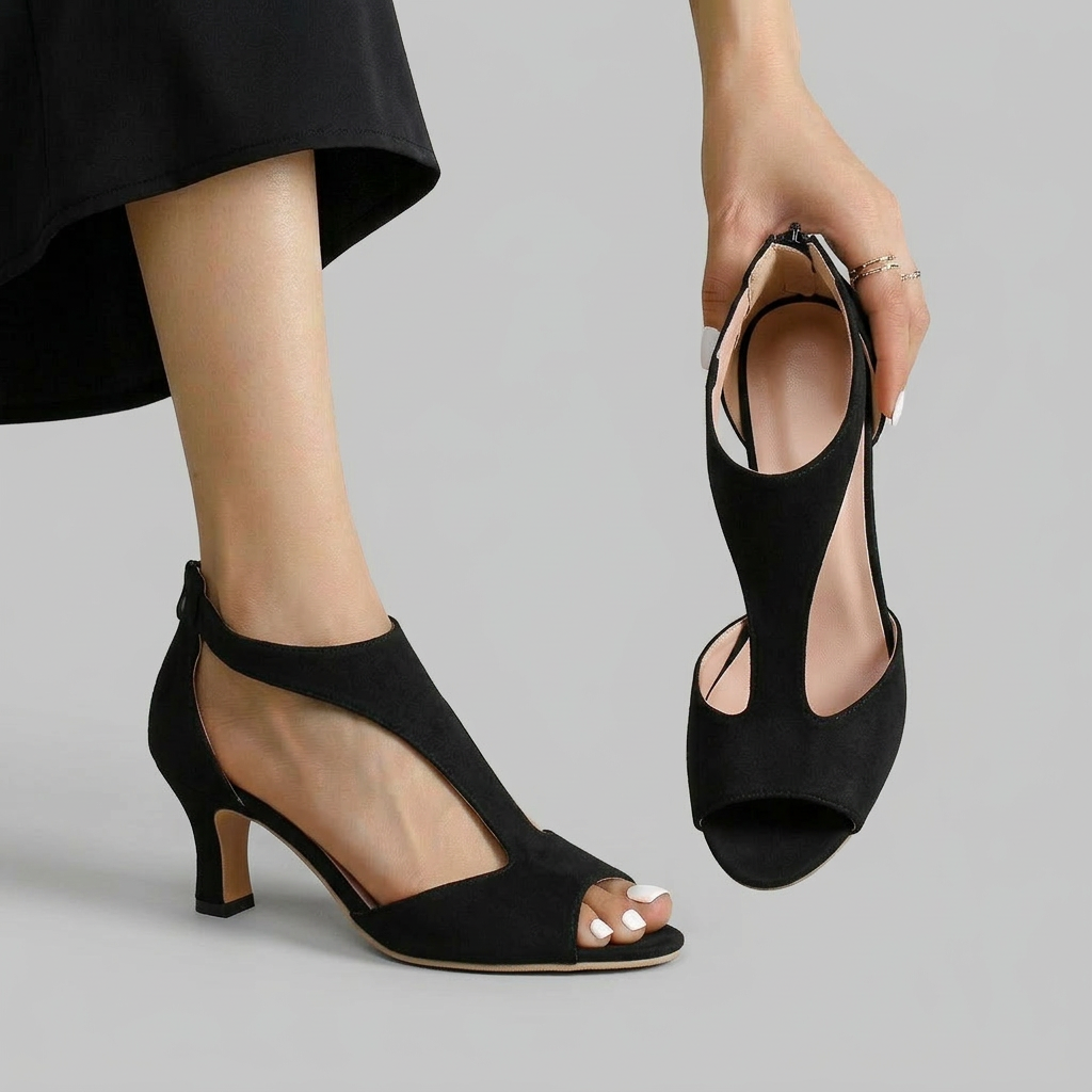 Lara - Sandale cu toc, peep toe și baretă pe gleznă