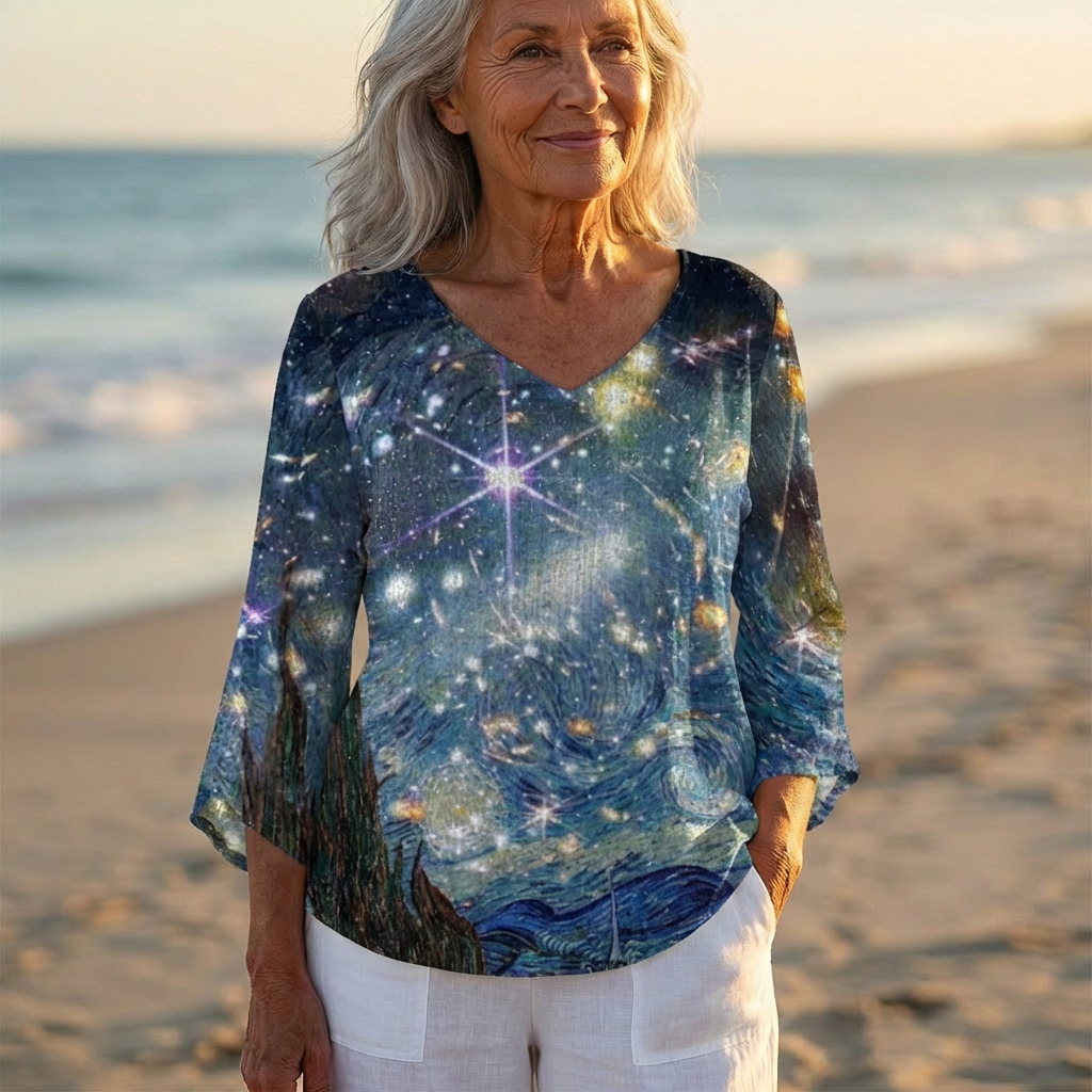 Luna - V-Neck Asymmetric Blouse | Starry Night