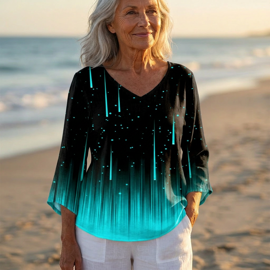 Luna - V-Neck Asymmetric Blouse | Neon Rain Black