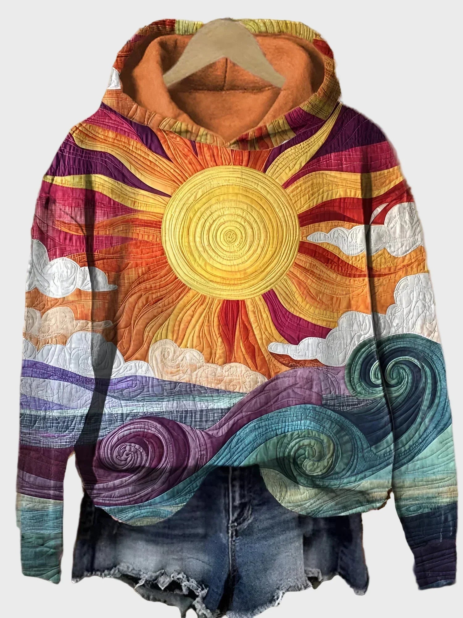 Retro Hoodie with Sunbeam Pattern