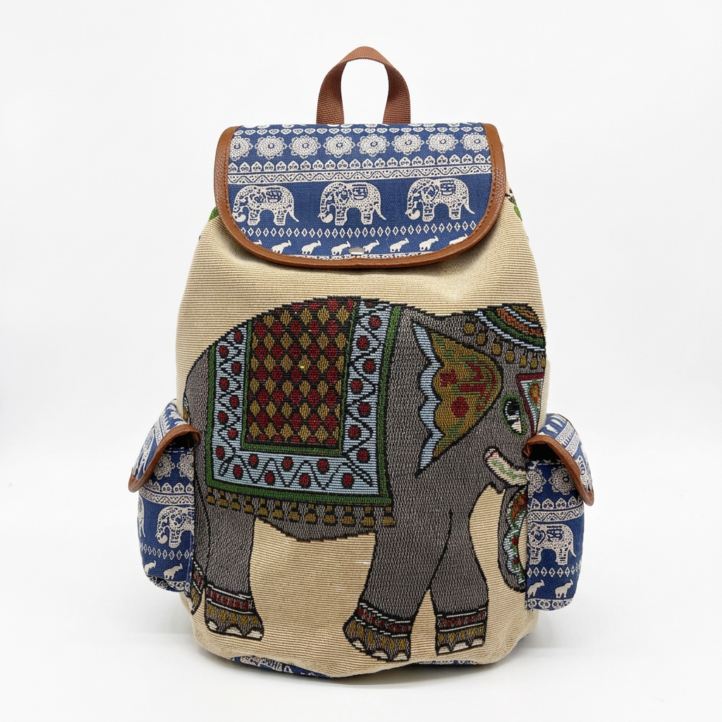 Nala - Boho Elephant Print Canvas Backpack