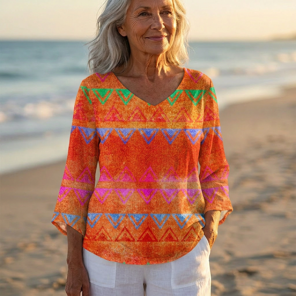 Luna - V-Neck Asymmetric Blouse | Aztec Orange
