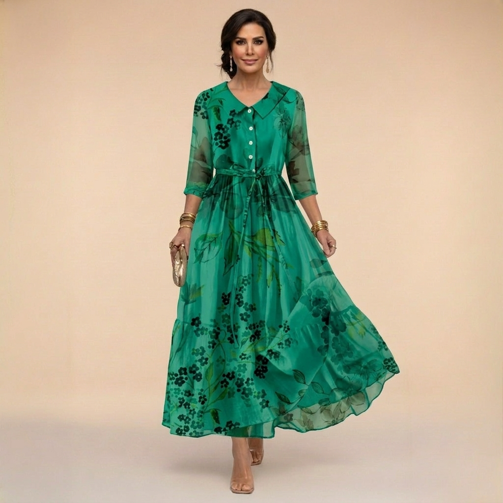 Rochie verde cu modele florale