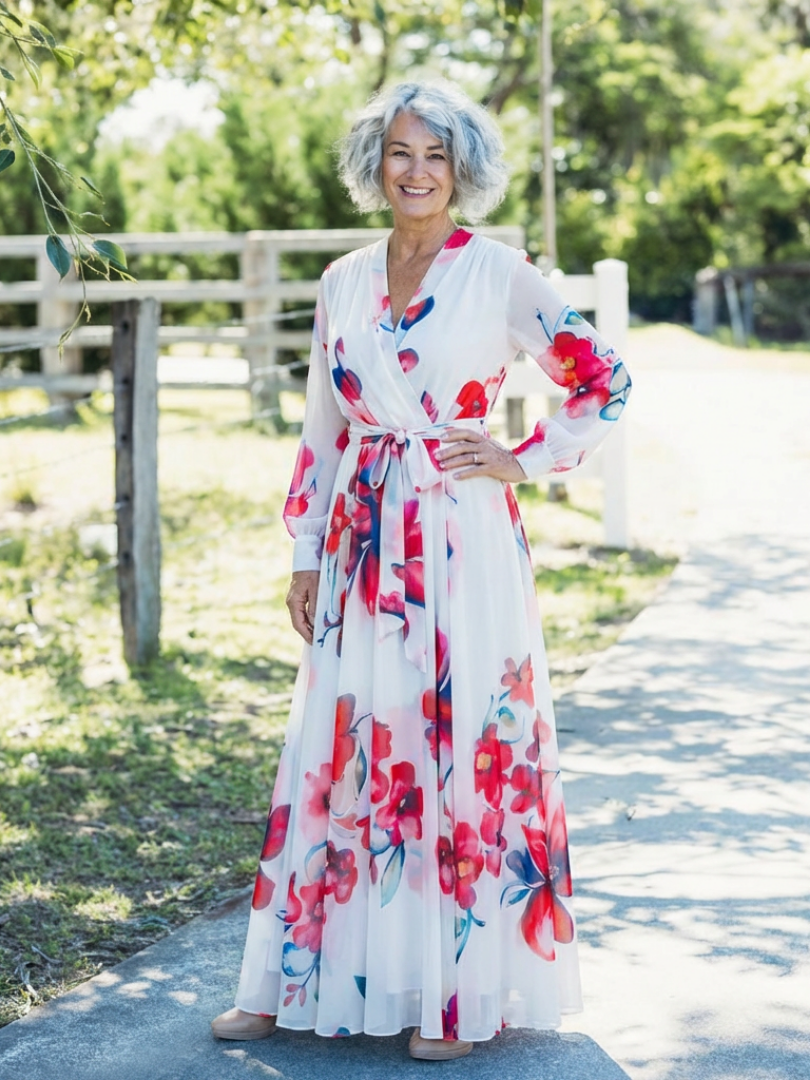 Lillian | Rochie Maxi Floral cu Mâneci Lungi
