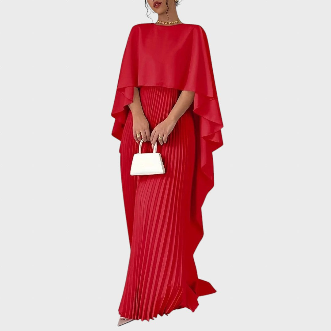 Aina | Rochie lungă elegantă cu pelerină și fustă plisată