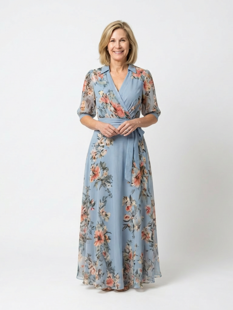 Elowen | Rochie Maxi cu Imprimeu Floral și Decolteu în V