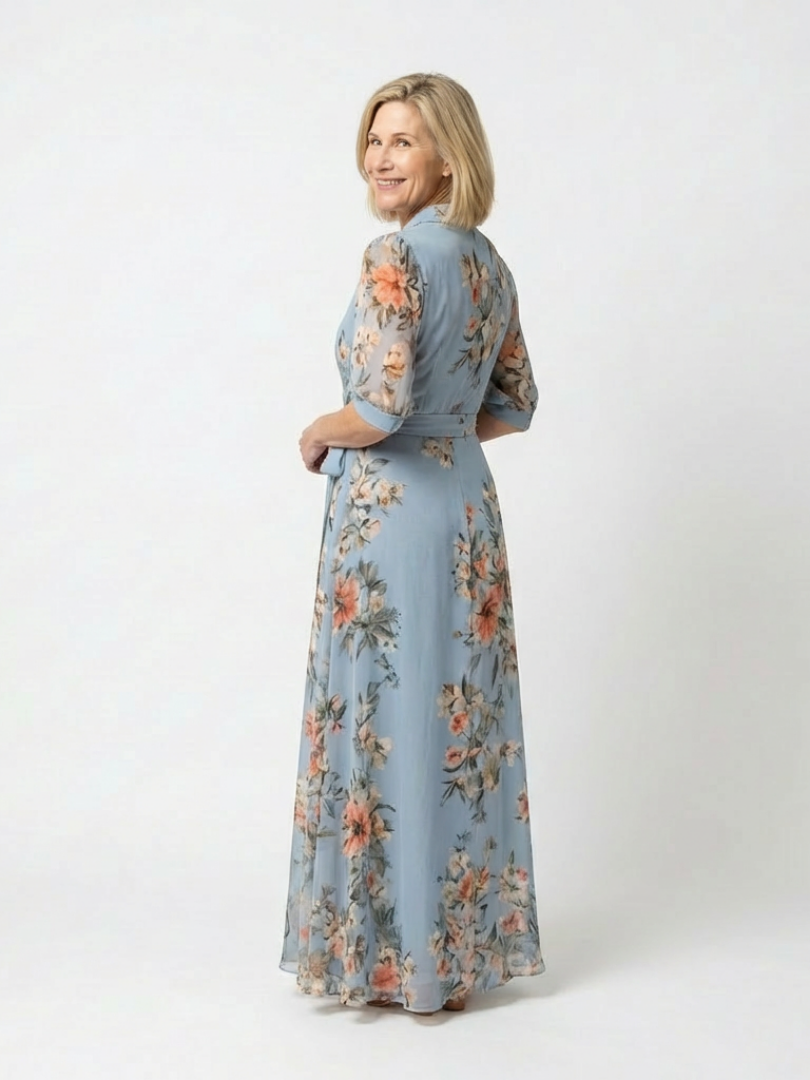 Elowen | Rochie Maxi cu Imprimeu Floral și Decolteu în V