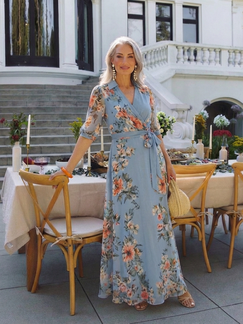 Elowen | Rochie Maxi cu Imprimeu Floral și Decolteu în V