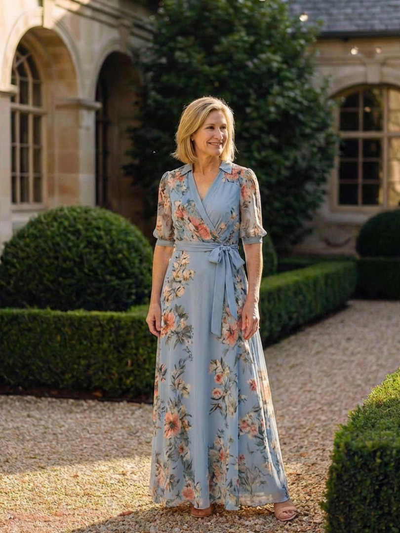 Elowen | Rochie Maxi cu Imprimeu Floral și Decolteu în V