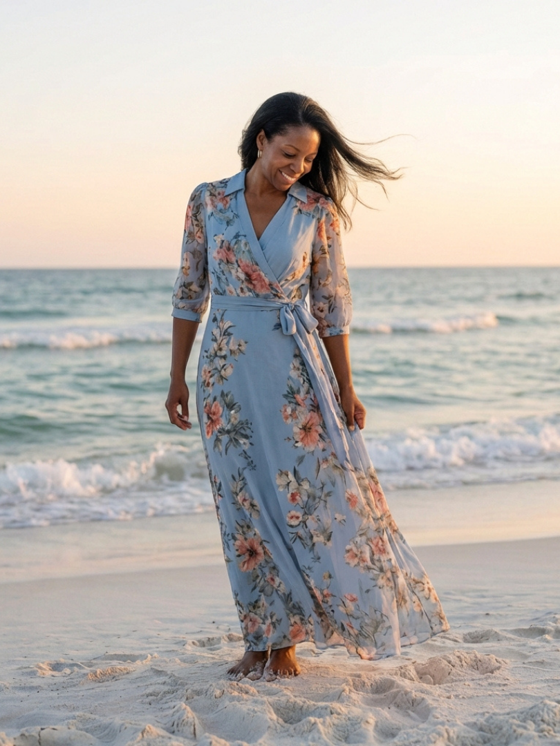 Elowen | Rochie Maxi cu Imprimeu Floral și Decolteu în V